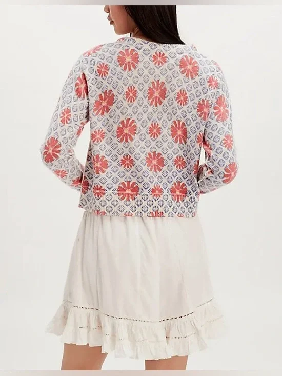 NWT Free People Nocturnal Patterned Cashmere Cardi - prep combo blue - small - Picture 3 of 8